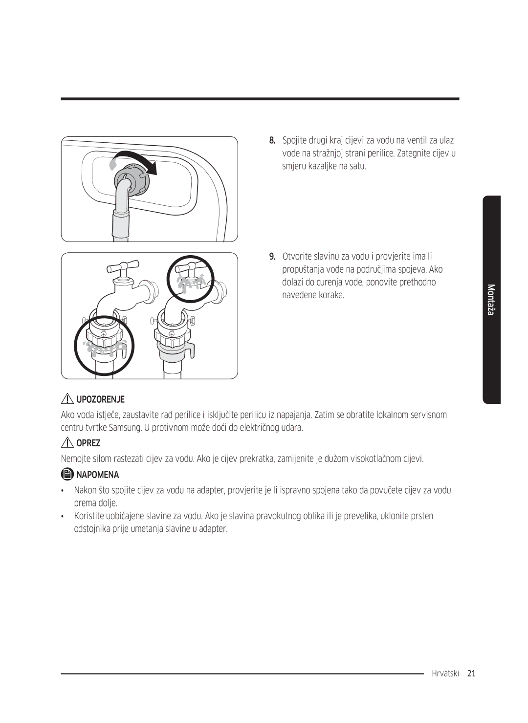 Samsung WW80K5410UW/LE, WW80K5410UW/EO, WW80K5410UW/LV, WW80K5210UW/LE, WW90K5410WW/LE, WW70K5410UW/LE manual Hrvatski 21  